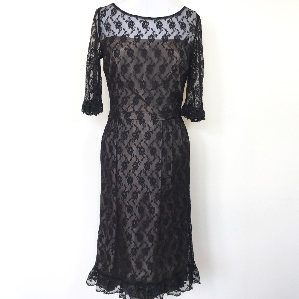 Carol Brent Vintage Black Lace Dress 3/4 long Sleeves